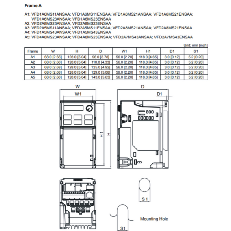 VFD2A8MS23ANSAA Variador de frecuencia .5HP 230V 3_